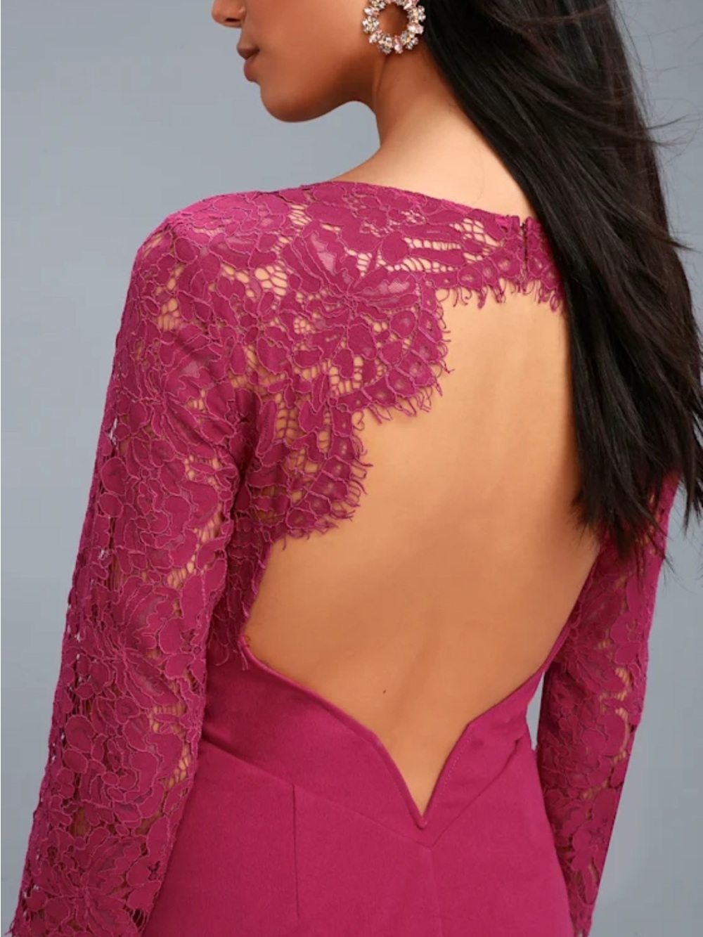 Lulus All the Stars Magenta Lace Backless Bodycon Dress
